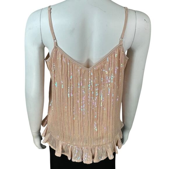 by Anthropologie Amelie Cami Tank Top Womens Size 6 Peach Pink Sequin Ruffle - Picture 6 of 15